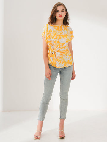 Botanic Printed Side Tie Top - Shopmossrose